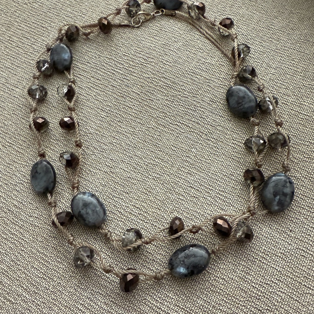 Elegant Handmade Labradorite & Smoky Crystal Necklace – 32 Inch with Clasp**